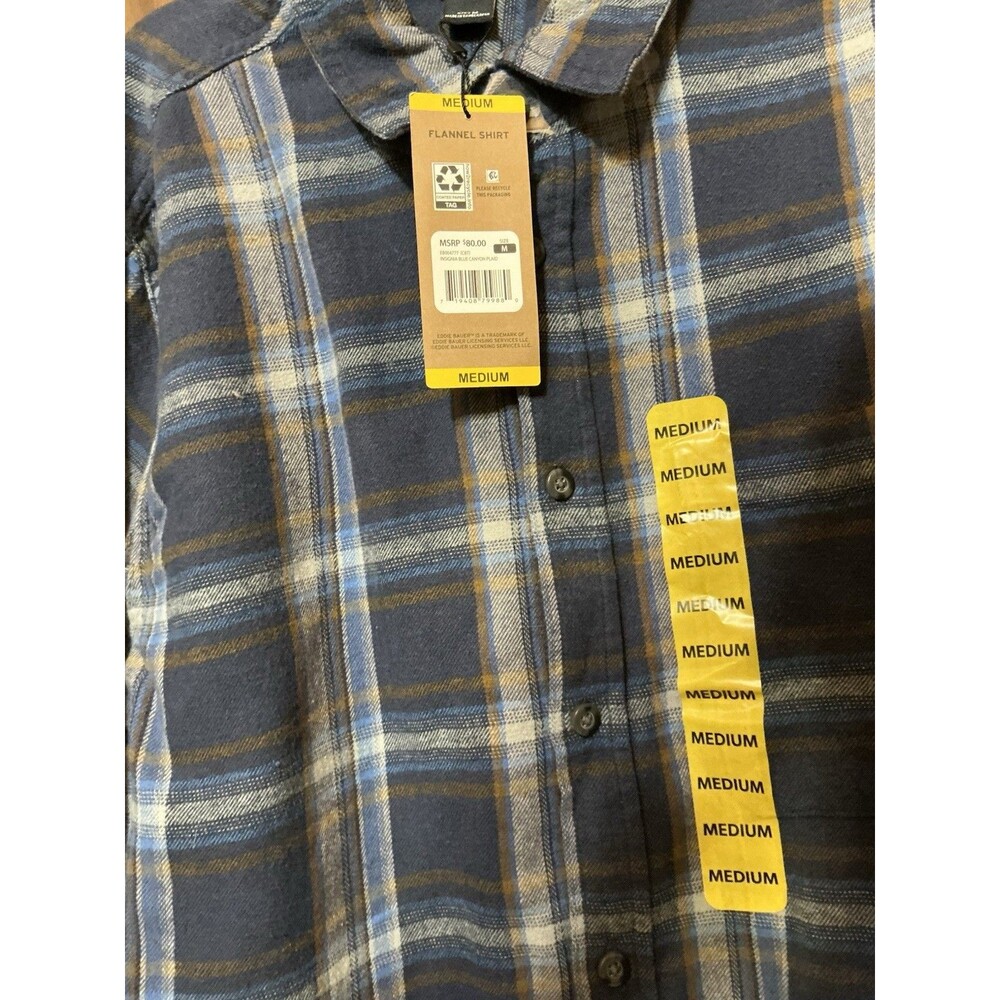 Eddie Bauer Insignia Blue Canyon Plaid Flannel Shirt Medium NWT - Picture 2 of 4